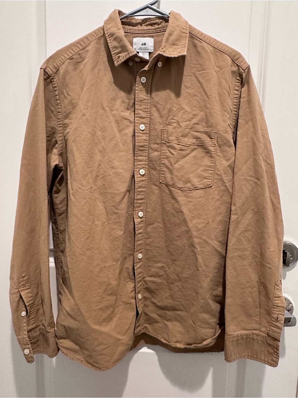 H&M Men's Light Brown Button-Down Cotton Shirt